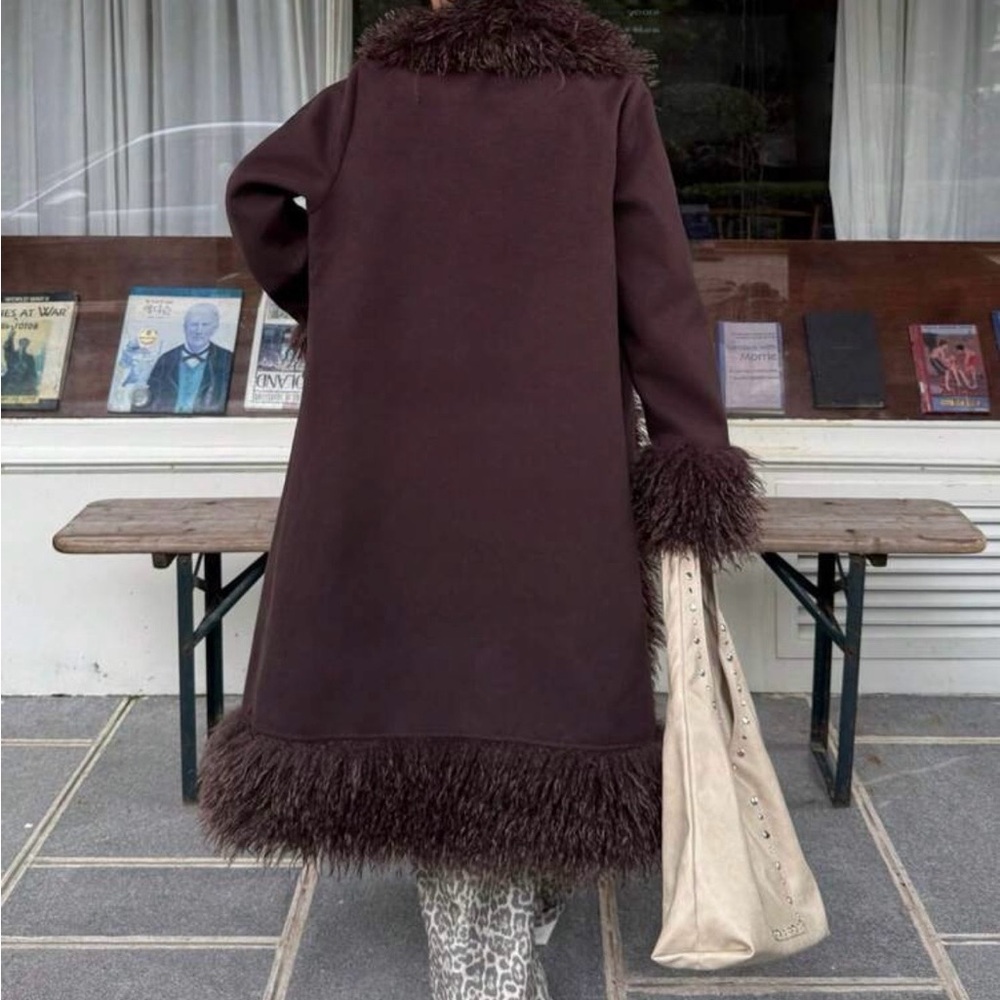 Brown Faux Fur Trim Coat - Picture 7 of 11